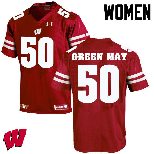 Women Winsconsin Badgers #50 Izayah Green-May College Football Jerseys-Red